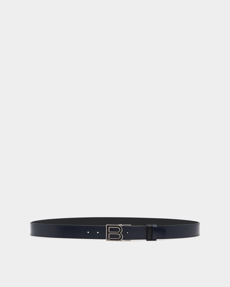 B Logo 35mm Adjustable And Reversible Belt in Black And Navy Blue Leather