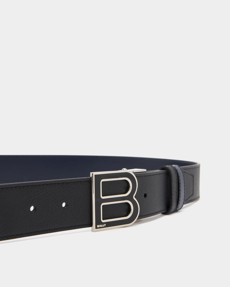 B Logo 35mm Adjustable And Reversible Belt in Black And Navy Blue Leather