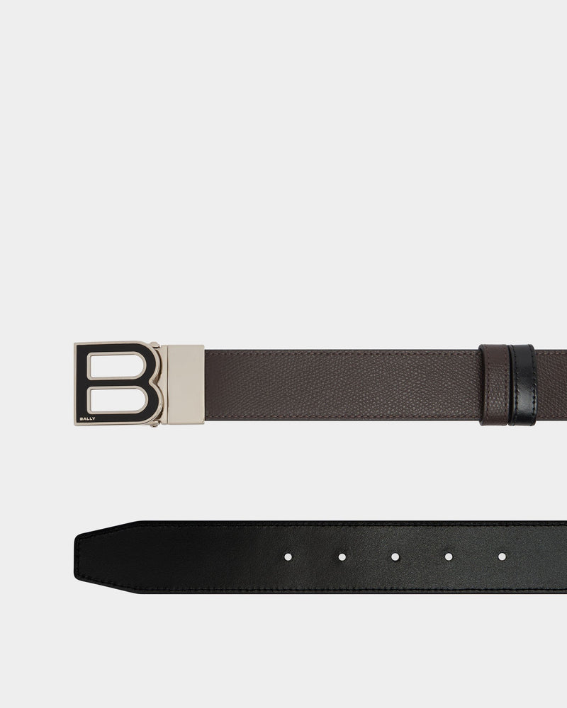 B Logo 35mm Adjustable And Reversible Belt in Ebano And Black Leather