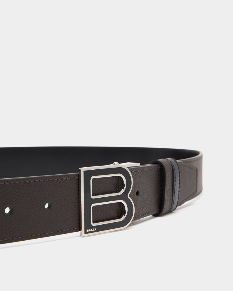 B Logo 35mm Adjustable And Reversible Belt in Ebano And Black Leather