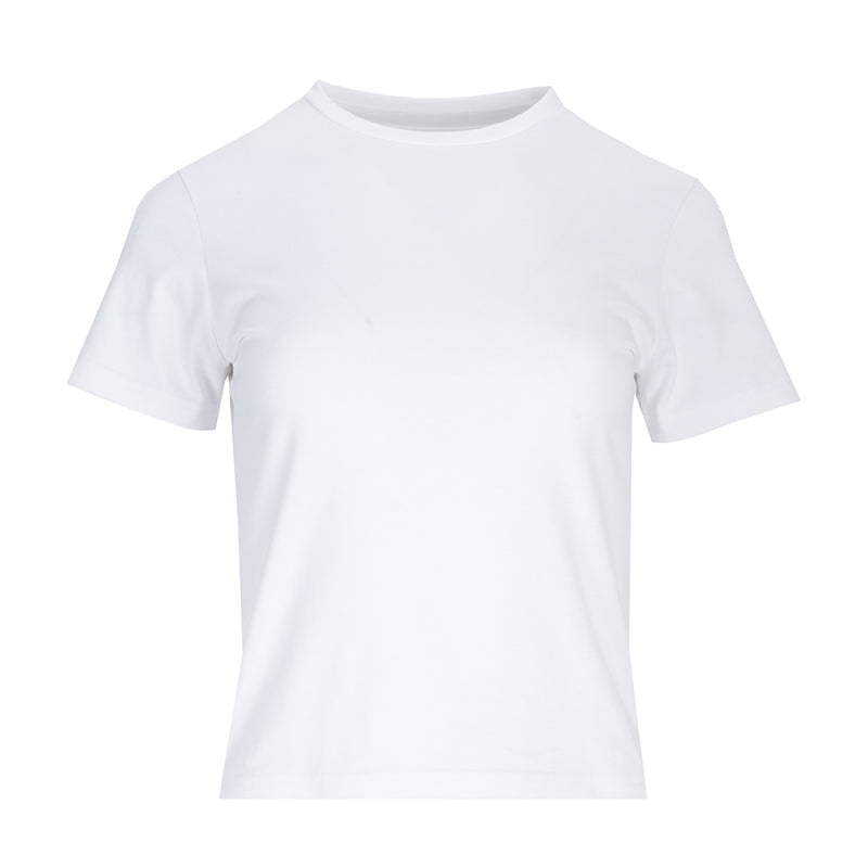 White crew-neck short-sleeve baby tee shirt for women