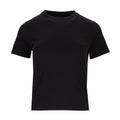 Women's black baby tee with short sleeves and crew neck