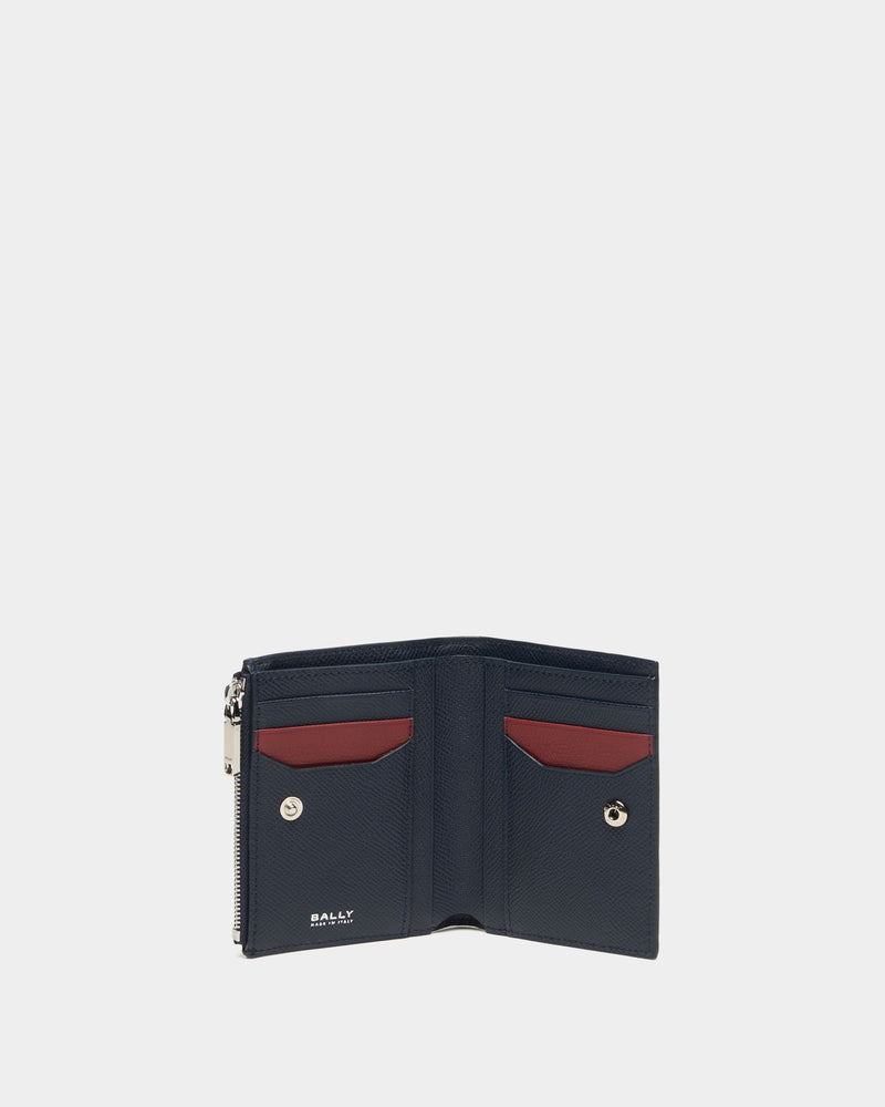 Bally Essential Bifold Wallet in Navy Blue Grained Leather
