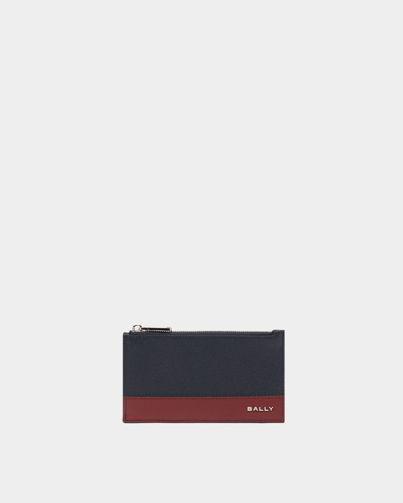 Bally Essential Card Holder in Navy Blue Grained Leather