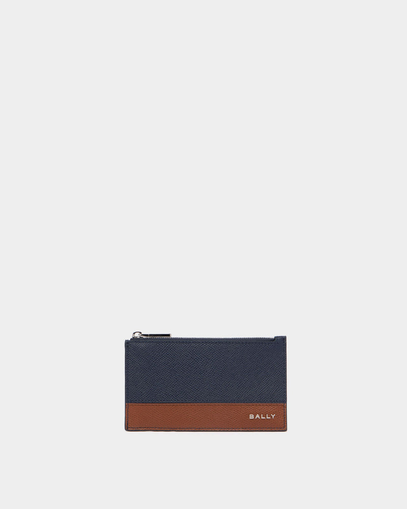 Bally Essential Card Holder in Navy Blue Grained Leather