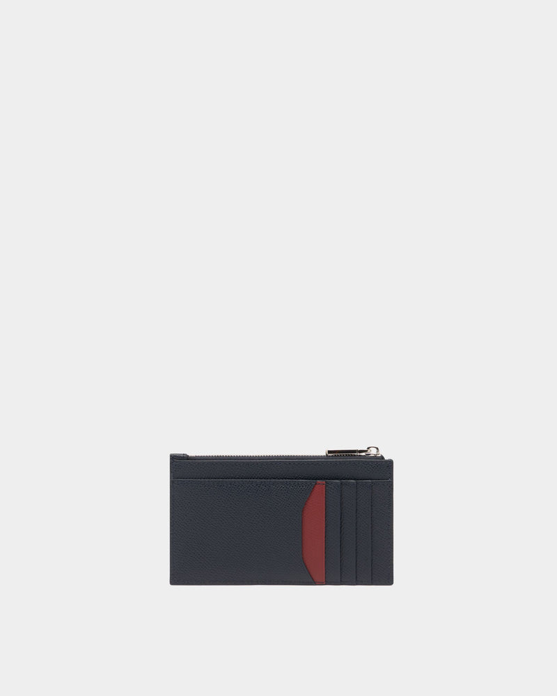 Bally Essential Card Holder in Navy Blue Grained Leather