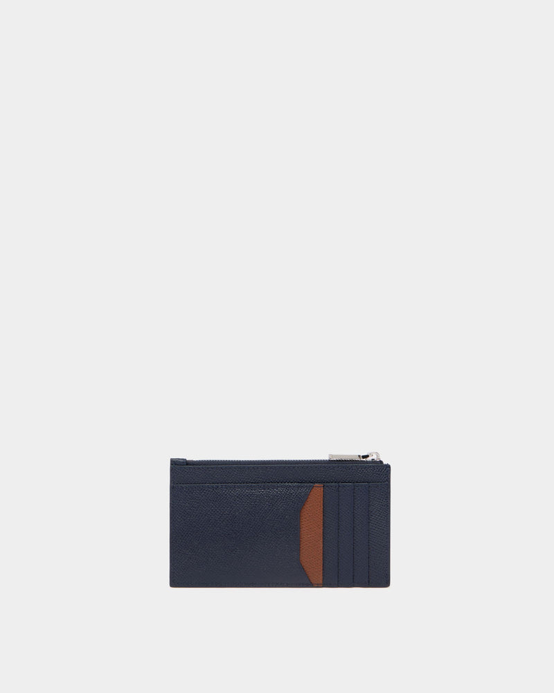 Bally Essential Card Holder in Navy Blue Grained Leather
