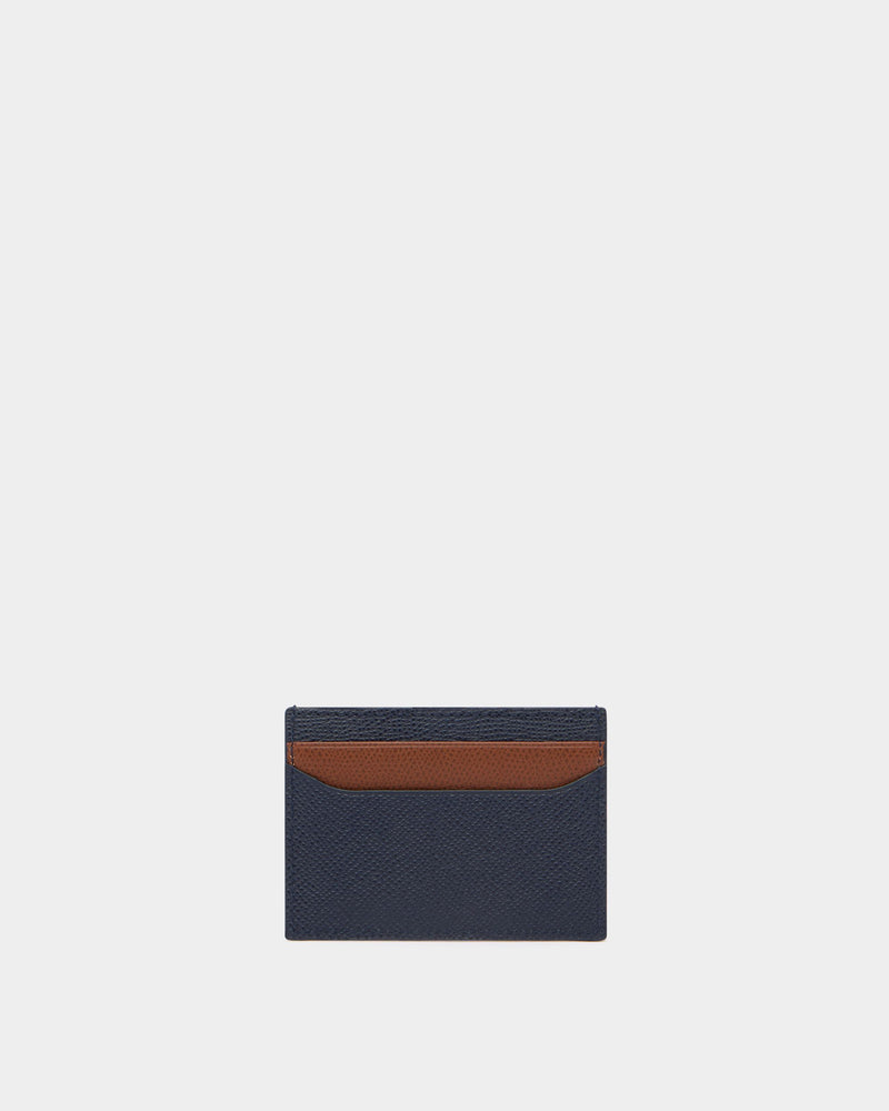 Bally Essential Card Holder in Navy Blue Grained Leather