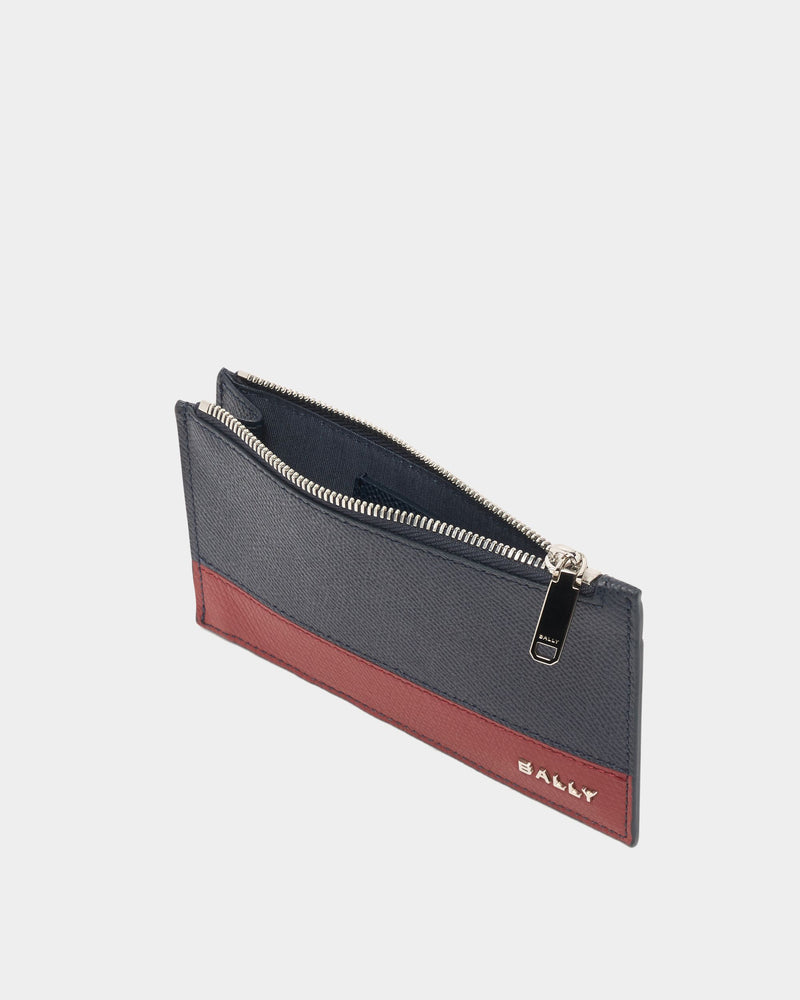 Bally Essential Card Holder in Navy Blue Grained Leather