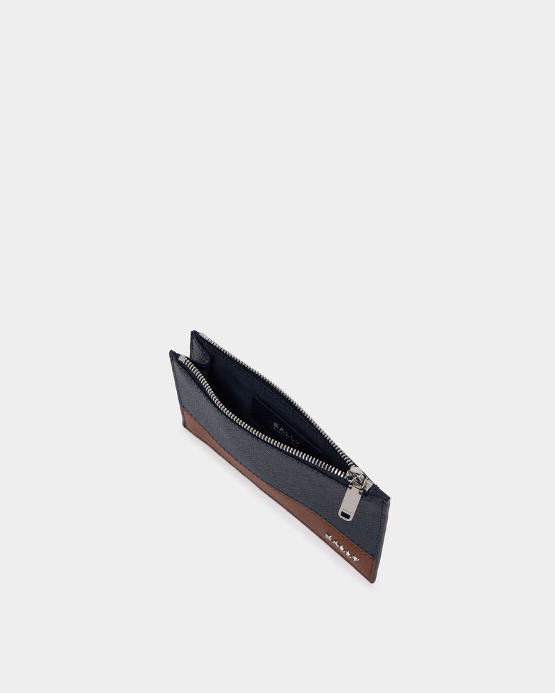 Bally Essential Card Holder in Navy Blue Grained Leather