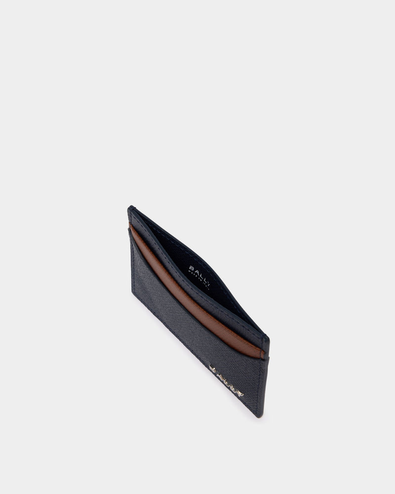 Bally Essential Card Holder in Navy Blue Grained Leather