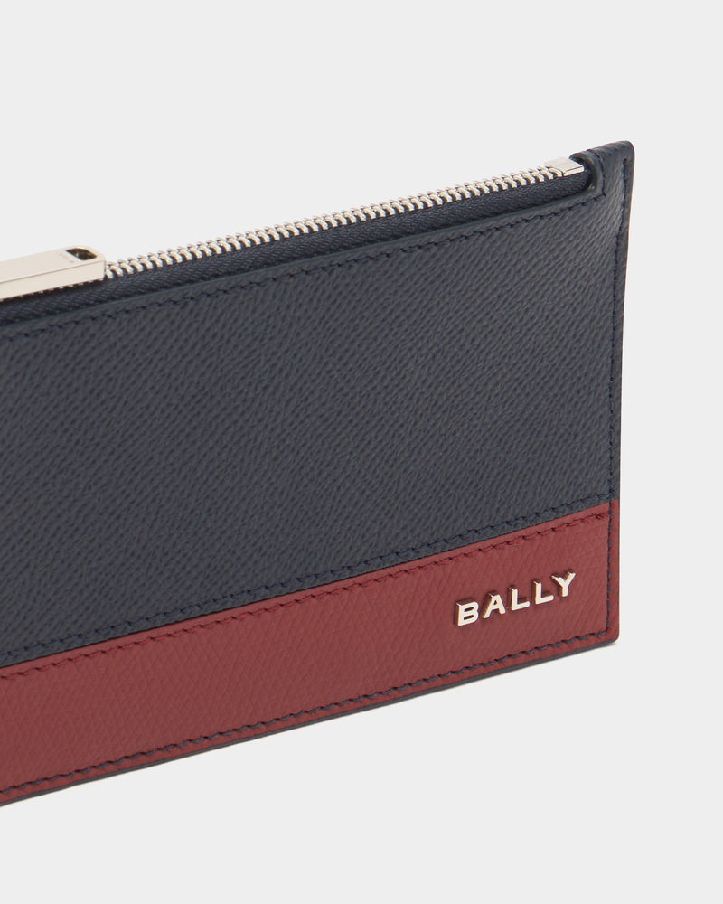 Bally Essential Card Holder in Navy Blue Grained Leather