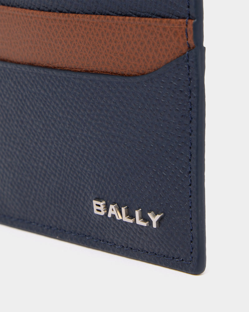 Bally Essential Card Holder in Navy Blue Grained Leather
