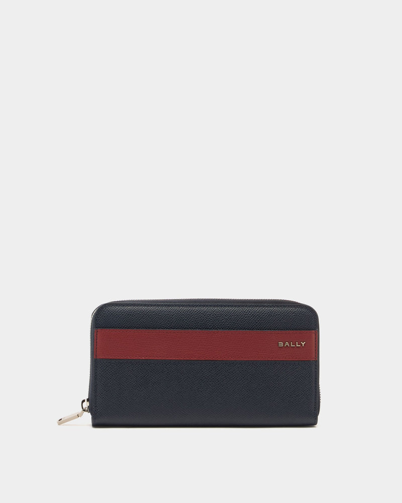 Bally Essential Zip Around Wallet in Navy Blue Grained Leather