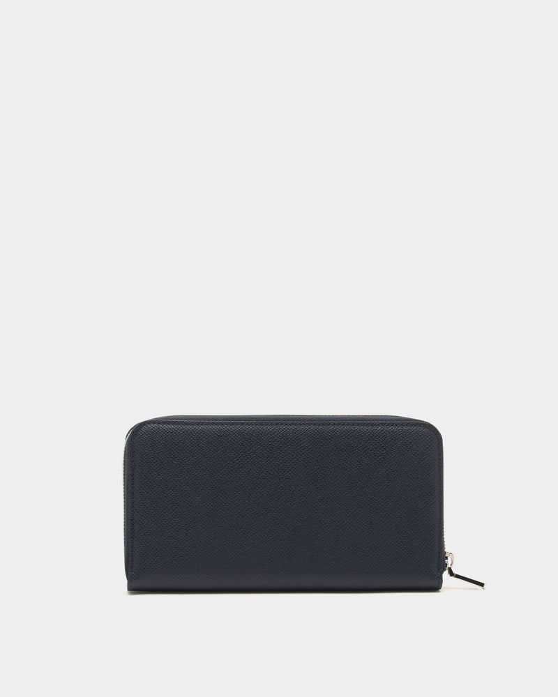Bally Essential Zip Around Wallet in Navy Blue Grained Leather