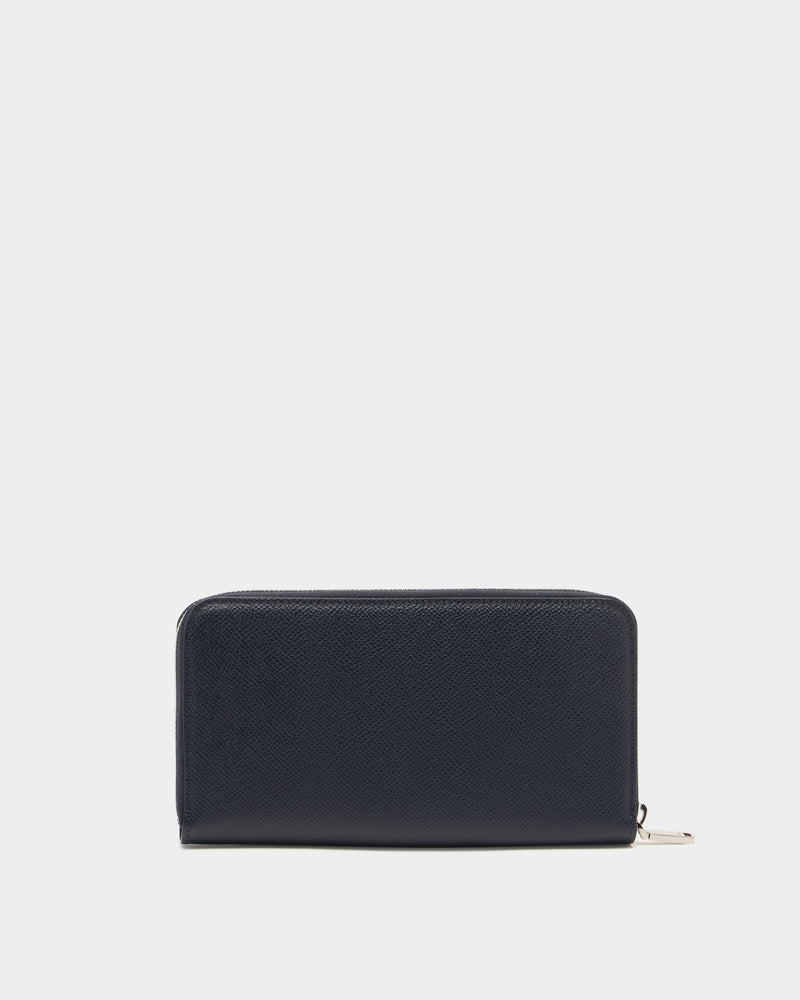 Bally Essential Zip Around Wallet in Navy Blue Grained Leather
