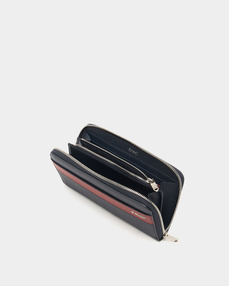 Bally Essential Zip Around Wallet in Navy Blue Grained Leather
