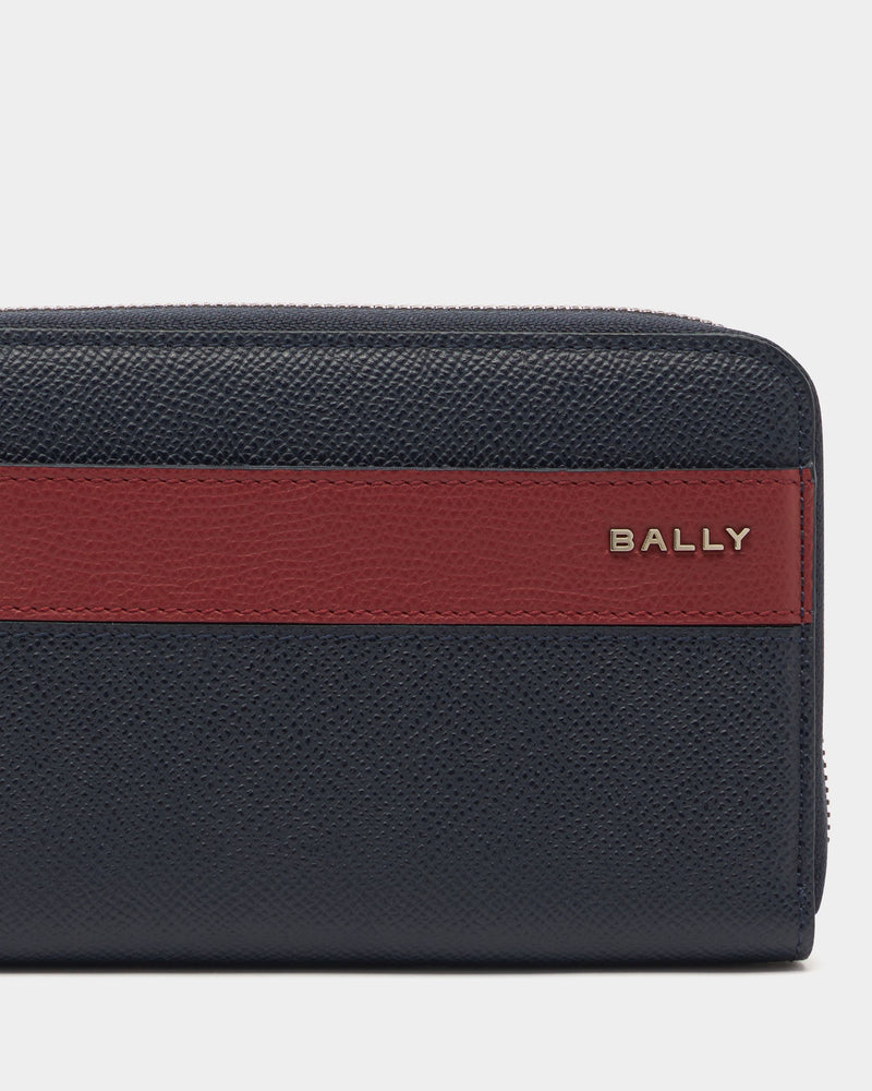 Bally Essential Zip Around Wallet in Navy Blue Grained Leather