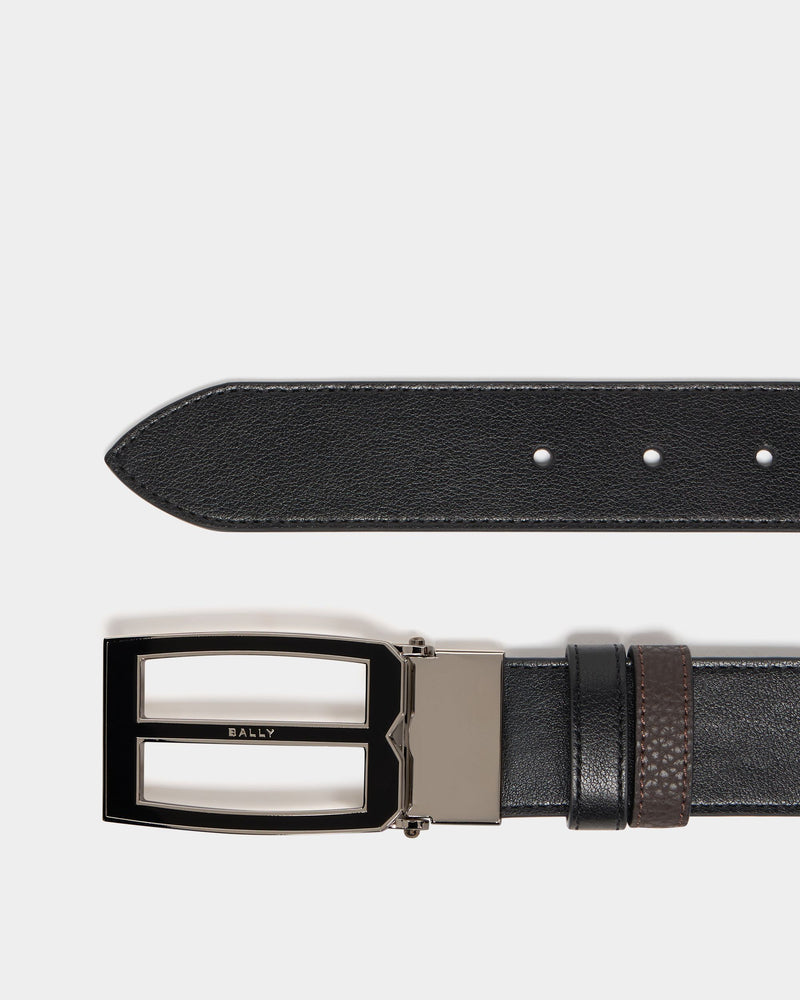 Bally Iconic Buckle Adjustable And Reversible Belt in Black and Ebano Leather