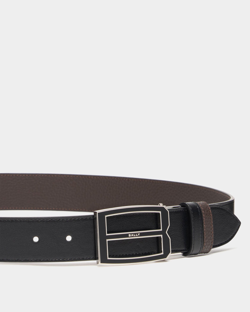 Bally Iconic Buckle Adjustable And Reversible Belt in Black and Ebano Leather