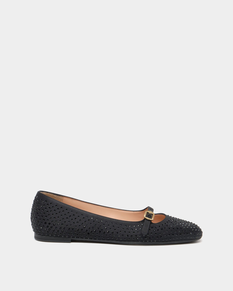 Ballyrina Mary-Jane Flat in Black Fabric