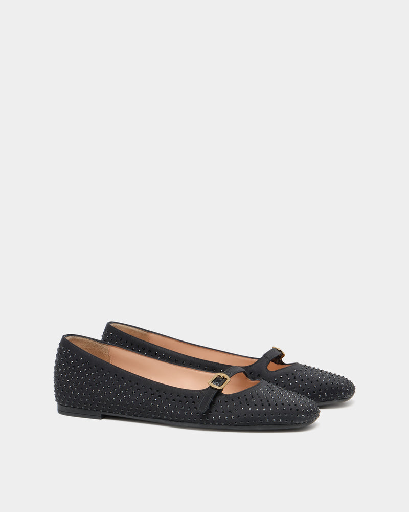 Ballyrina Mary-Jane Flat in Black Fabric