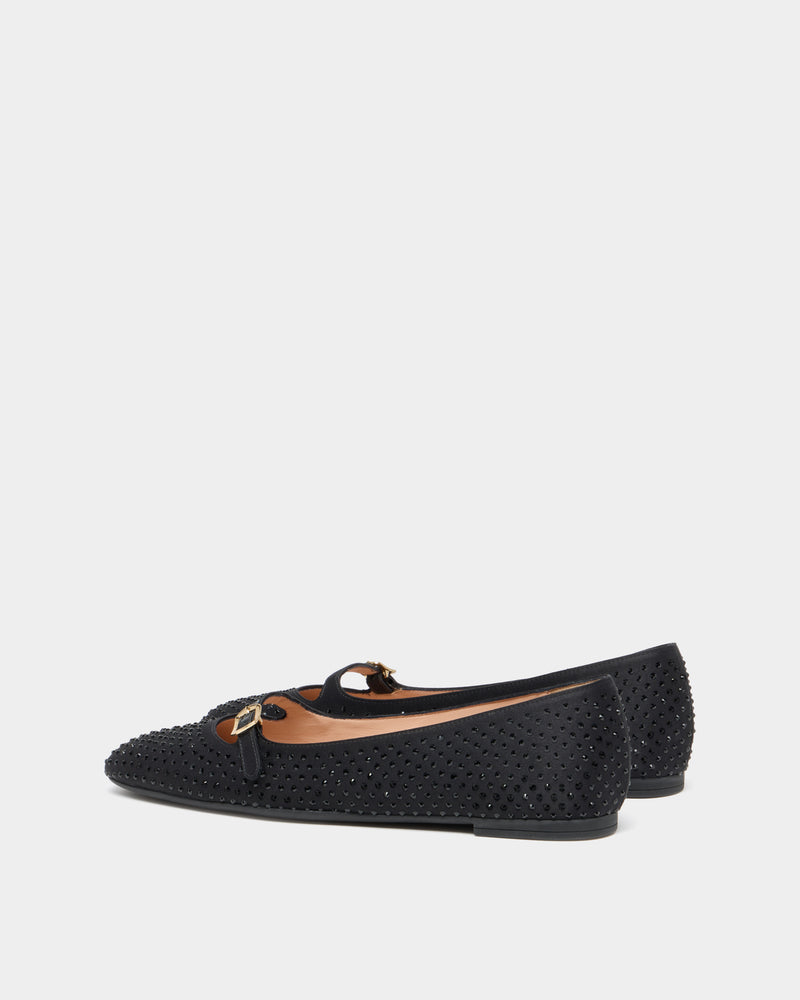 Ballyrina Mary-Jane Flat in Black Fabric