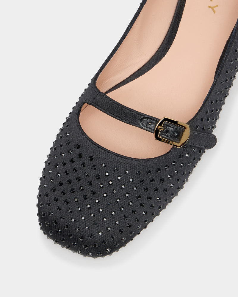 Ballyrina Mary-Jane Flat in Black Fabric