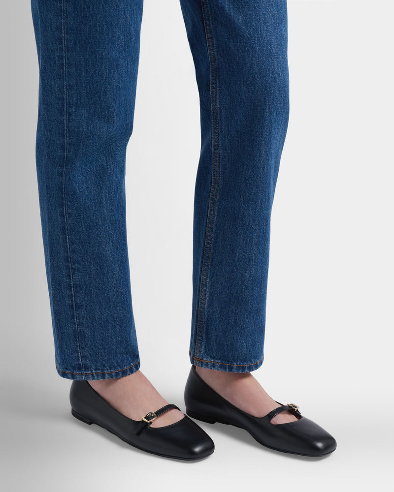 Ballyrina Mary-Jane Flat in Black Leather
