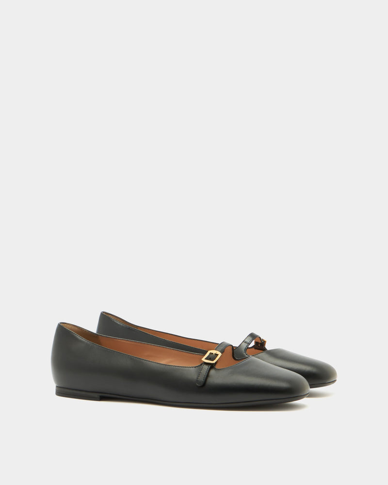 Ballyrina Mary-Jane Flat in Black Leather