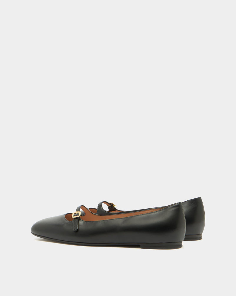 Ballyrina Mary-Jane Flat in Black Leather