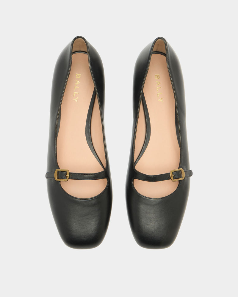 Ballyrina Mary-Jane Flat in Black Leather