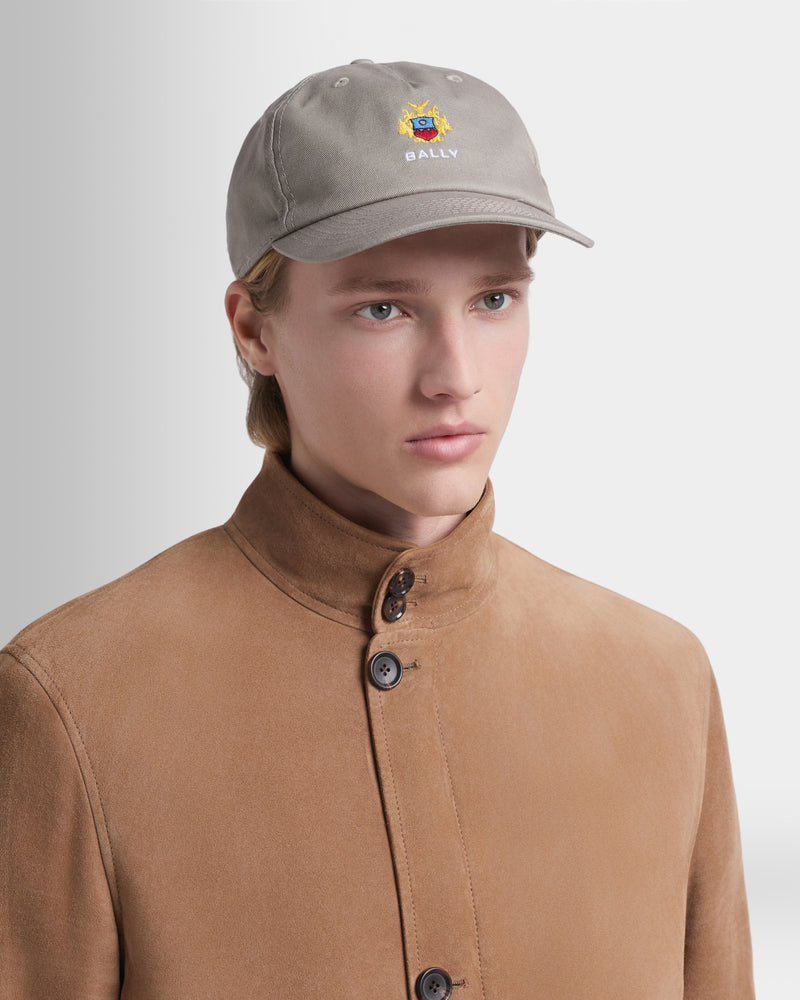 Baseball Hat in Grey Melange Cotton With the Bally Crest