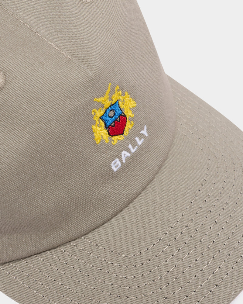 Baseball Hat in Grey Melange Cotton With the Bally Crest