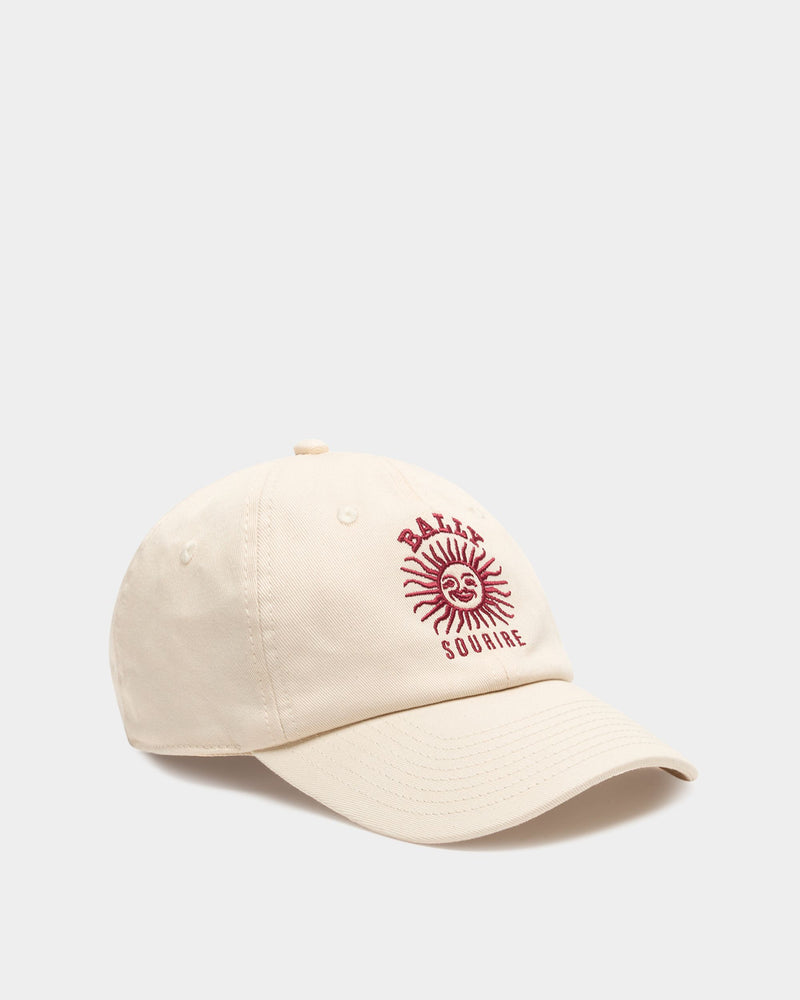 Baseball Hat in Ivory Cotton With the Bally Sourire