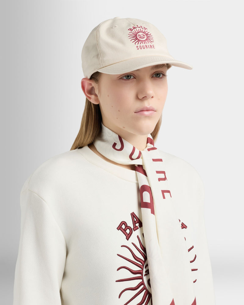 Baseball Hat in Ivory Cotton With the Bally Sourire