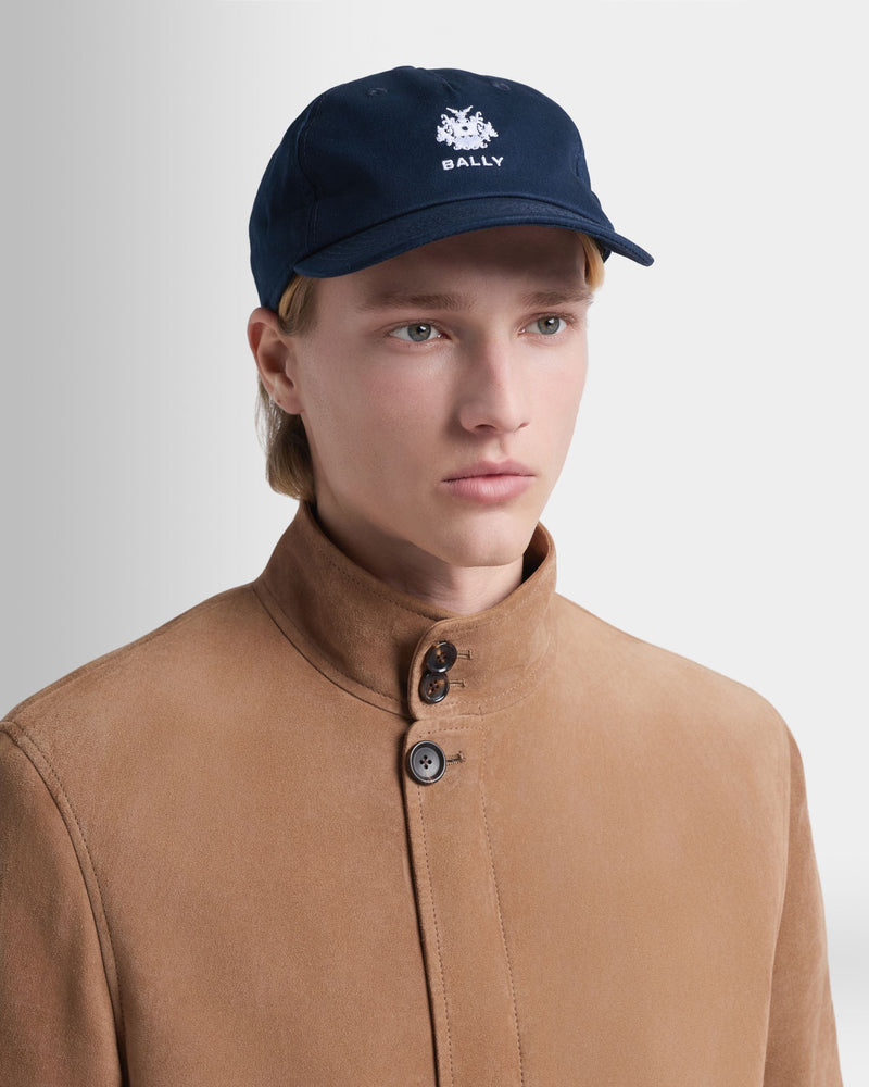Baseball Hat in Navy Blue Cotton With a Solid Bally Crest