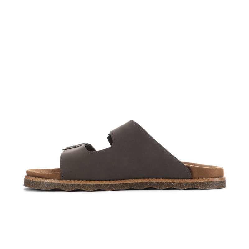 Men's dark brown leather sandals with thick sole and toe-strap detail