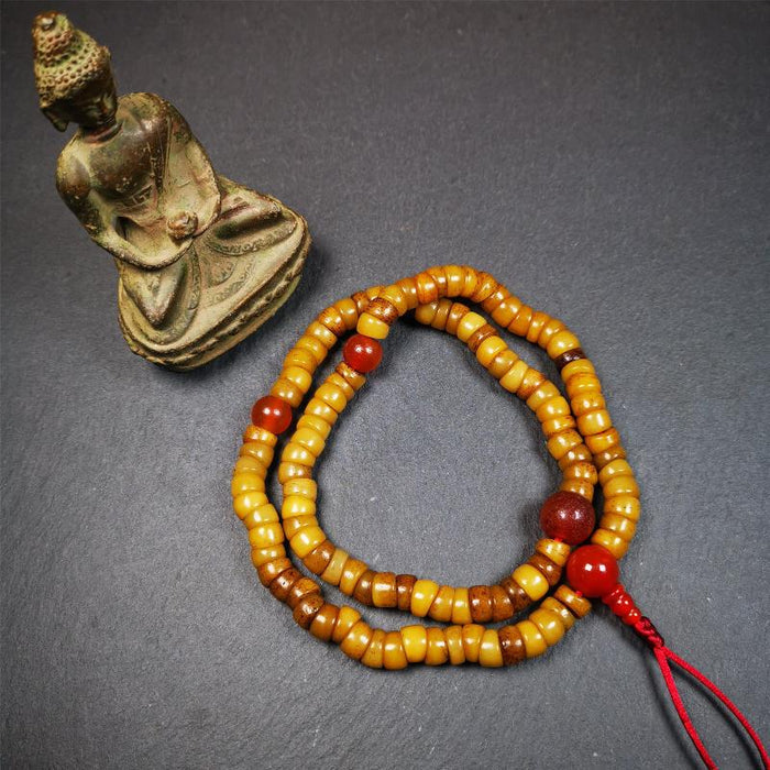 Bevel Cut Yak Bone Mala 0.32" - Tibetan Buddhist mala beads, detailed view