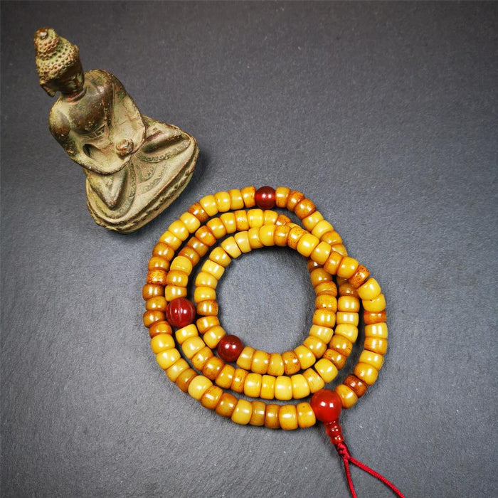 Bevel cut Yak Bone Mala 0.35" - Tibetan Buddhist mala beads, detailed view