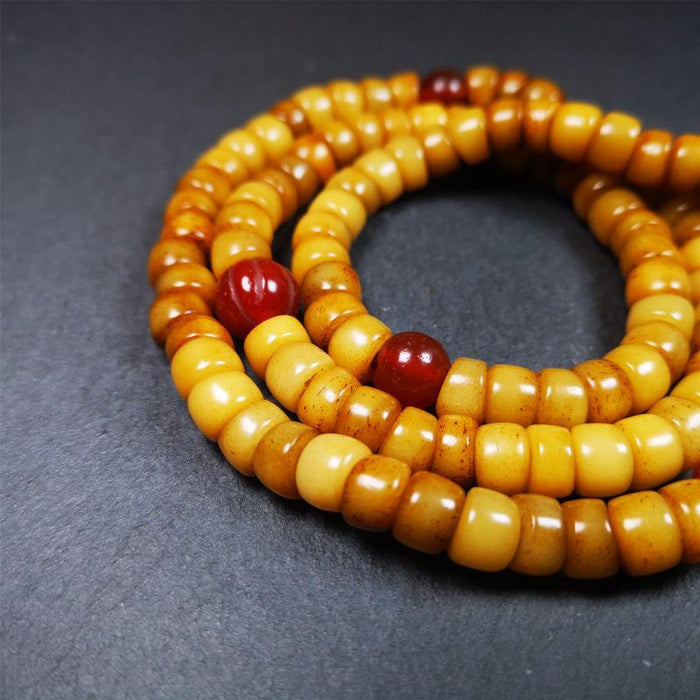 Bevel cut Yak Bone Mala 0.35" - Tibetan Buddhist mala beads, view 4