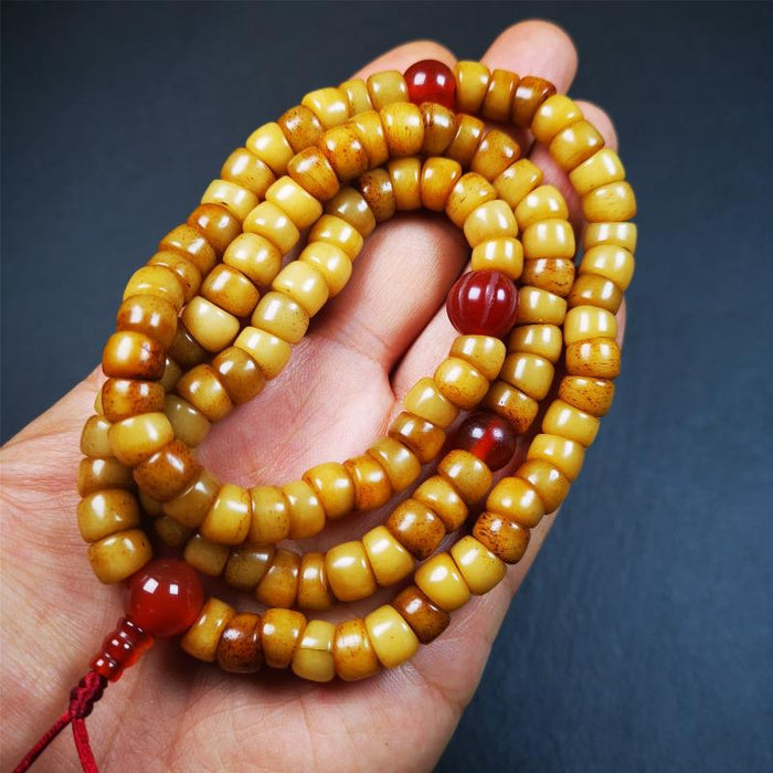 Bevel cut Yak Bone Mala 0.35" - Tibetan Buddhist mala beads, view 5