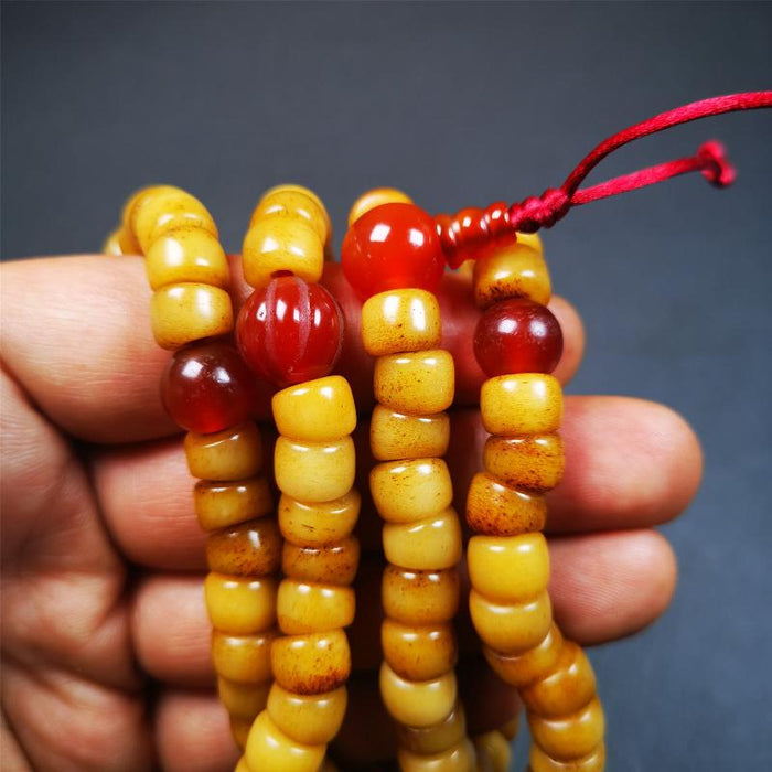 Bevel cut Yak Bone Mala 0.35" - Tibetan Buddhist mala beads, view 6