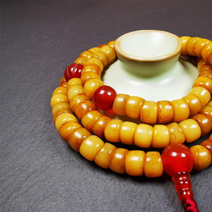 Bevel cut Yak Bone Mala 0.35" - Tibetan Buddhist mala beads, view 8