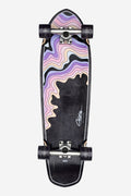 Underside view of the 32 inch Big Blazer Melt cruiser board with vibrant sherbet artwork on a black deck.