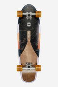 Top-down view of the Big Blazer Tune In 32 cruiser skateboard with marble deck orange accents and built-in bottle opener.