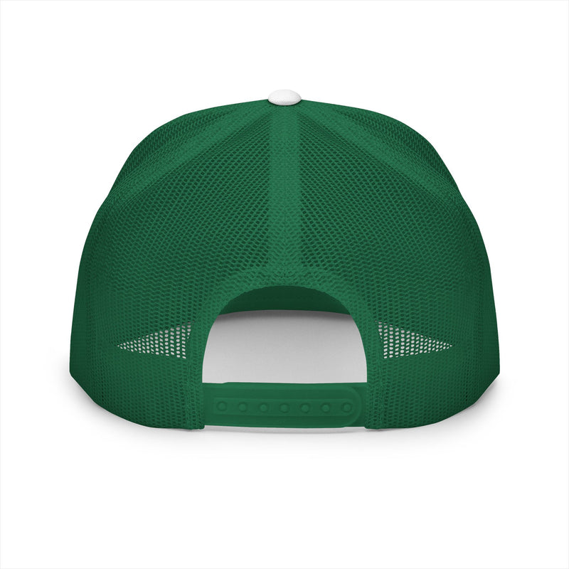 BILLY 5 Panel Flat Bill Trucker Cap (Red/Black Vertical Logo - Embroidery) — AVAILABLE IN 12 COLORS