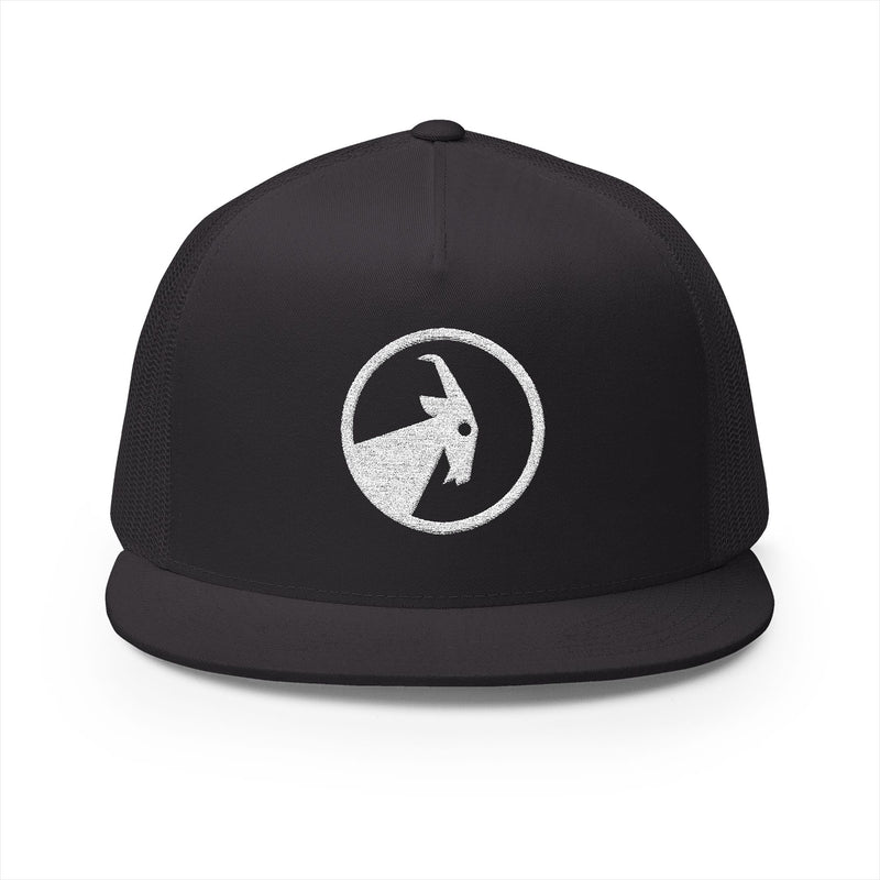 BILLY 5 Panel Flat Bill Trucker Cap (White Goat - Embroidery) — AVAILABLE IN 6 COLORS