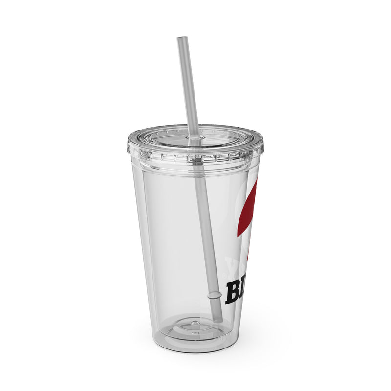 BILLY Sunsplash Tumbler with Straw, 16oz (Red/Black Vertical Logo)