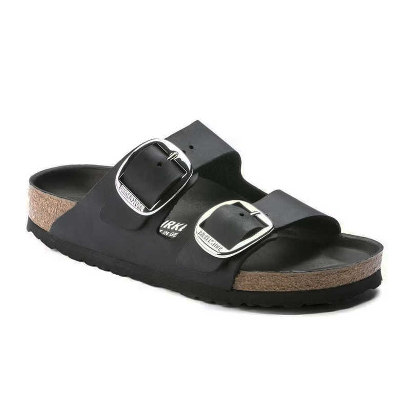 Birkenstock Arizona Big Buckle Narrow Slide Sandal (Women) - Black Oiled Leather Sandal - Slide - The Heel Shoe Fitters